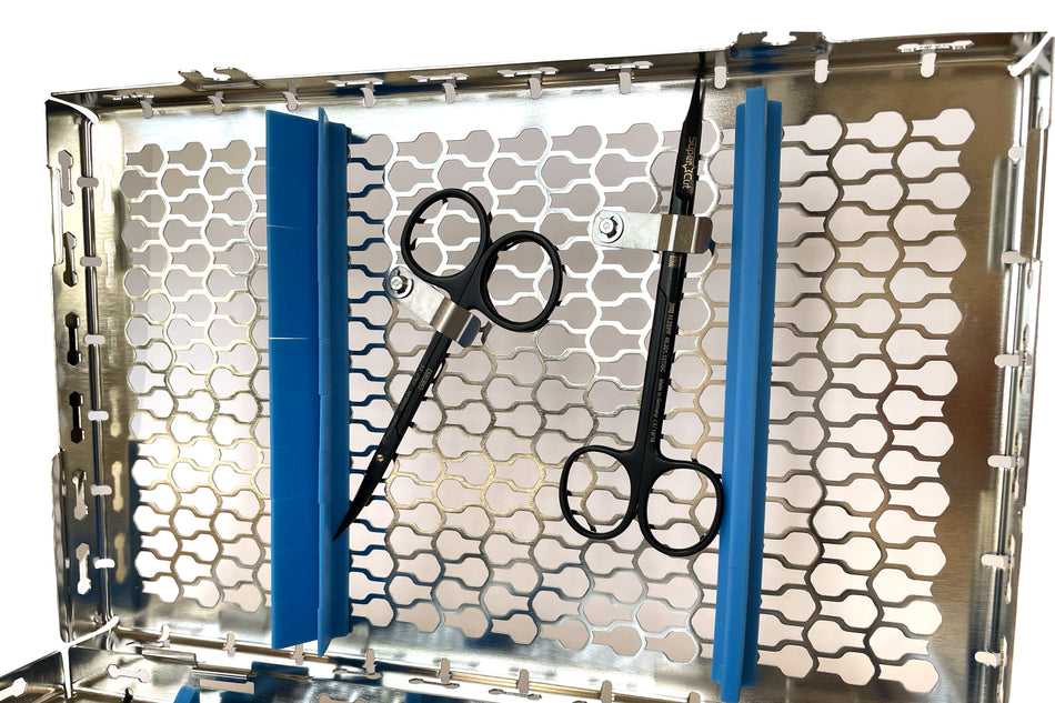 Clips for Galaxy wash trays, providing extra space for scissors, haemostats and needle holders.