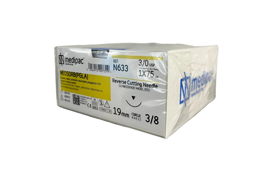 Neosorb (ähnlich wie gewöhnliches Vicryl) – resorbierbar. Packung mit 24 Stück.
