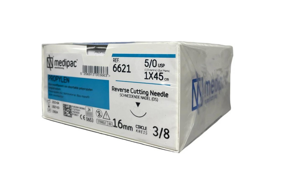 Propylen - Monofiles, nicht resorbierbares Nahtmaterial. Blau. Packung mit 24 Stück.