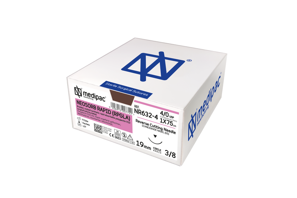 Neosorb (entspricht Vicryl Rapid) – Geflochtenes Schnellnahtmaterial. Schnell resorbierbar. Packung mit 24 Stück.