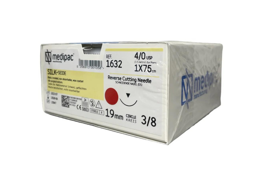 Seide - Nicht resorbierbares Nahtmaterial. Schwarz. Packung mit 24 Stück.