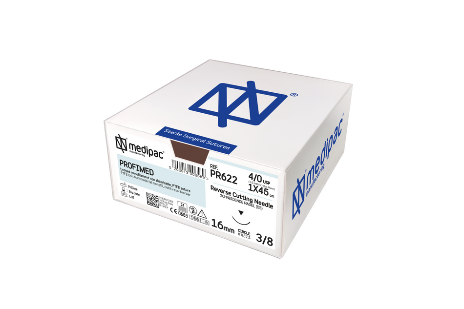PTFE - Monofiles, nicht resorbierbares Nahtmaterial. Weiß. Packung mit 24 Stück.