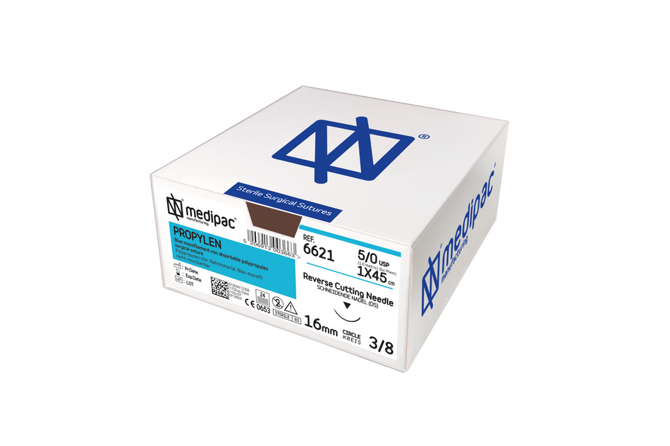 Propylen - Monofiles, nicht resorbierbares Nahtmaterial. Blau. Packung mit 24 Stück.